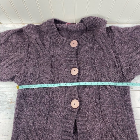 Moda Immagine Women’s Purple Short Sleeve Cable Knit Button Front Cardigan Sz M - Picture 9 of 12